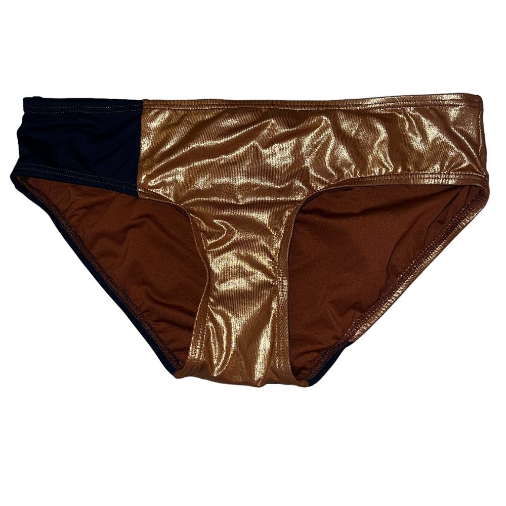 NWT DKNY Navy Blue & Copper Hipster Swim Bottoms Size Medium